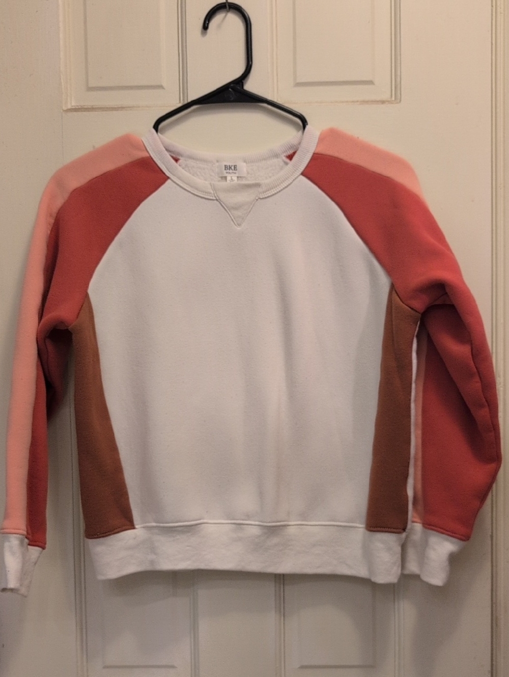 Youth BKE Colorblock Crewneck Sweatshirt in White, Pink and Brown
